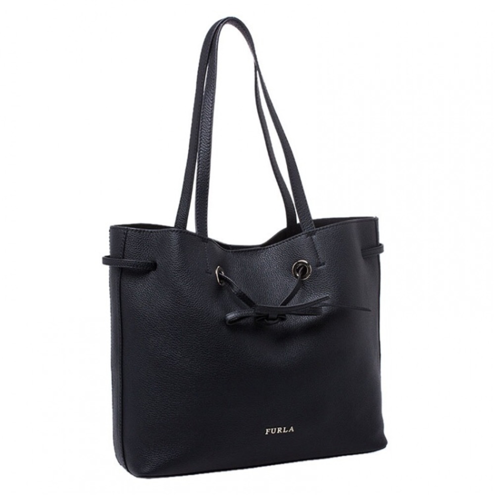 Furla Costanza Medium Ribbon Black Leather Tote